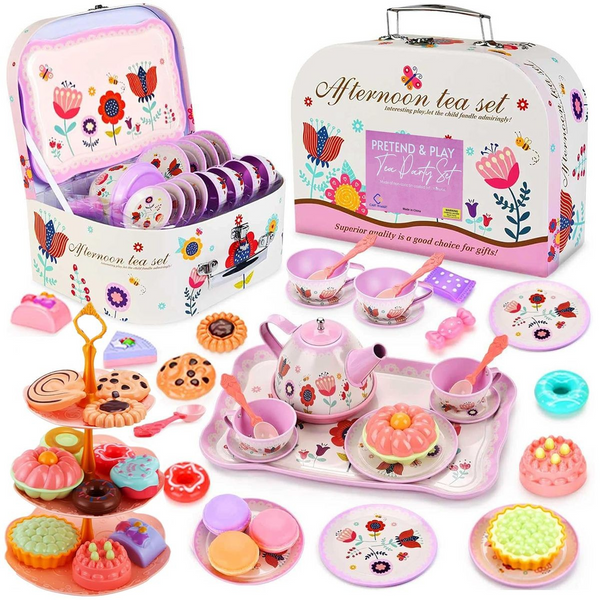 Cart In Mart 46 Piece Princess Tea Party Set For Little Girls Pretend Play -Flower Theme