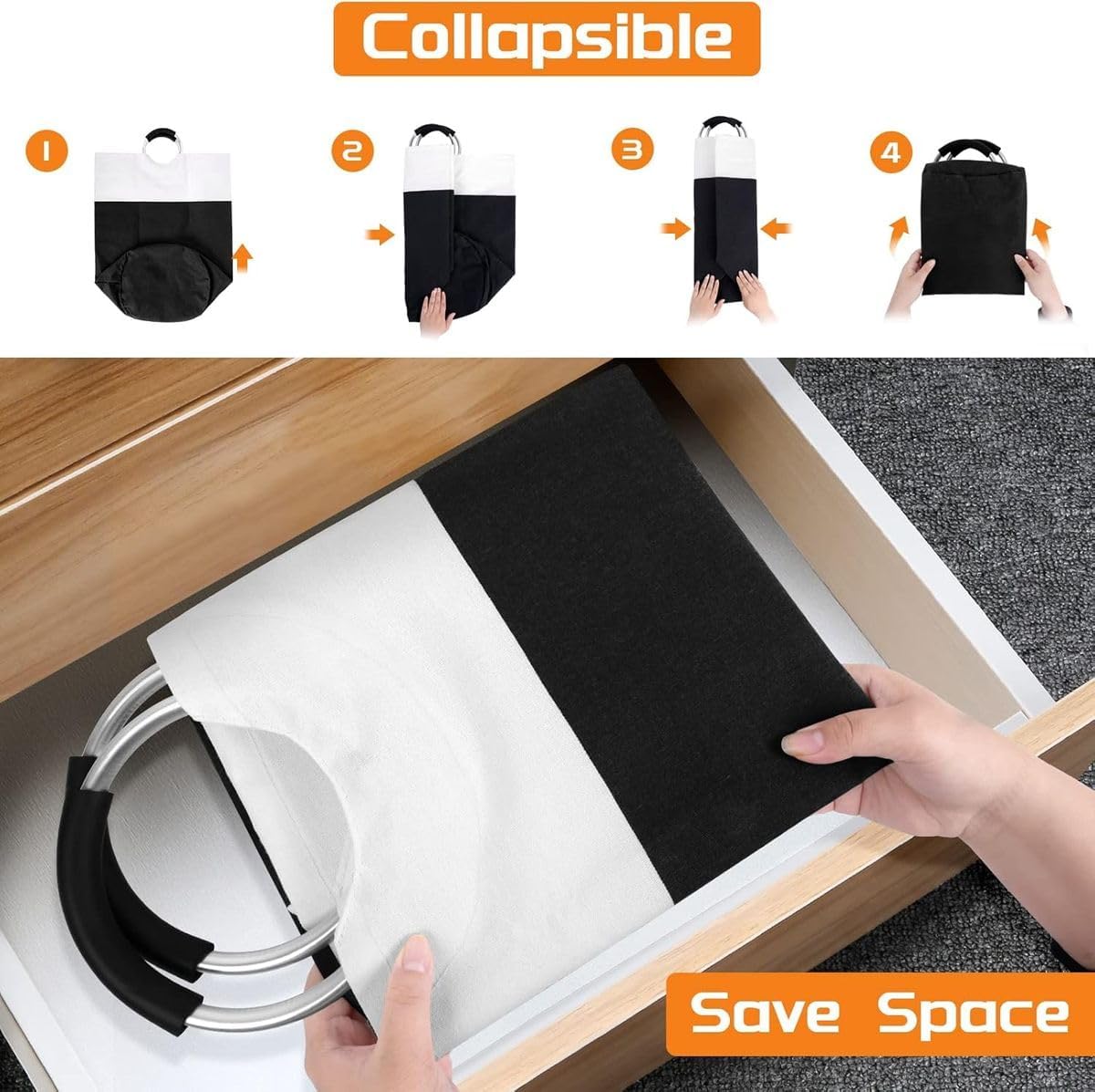 Cart In Mart 90L Laundry Hamper Basket With Padded Handles Waterproof Bag- Collapsible