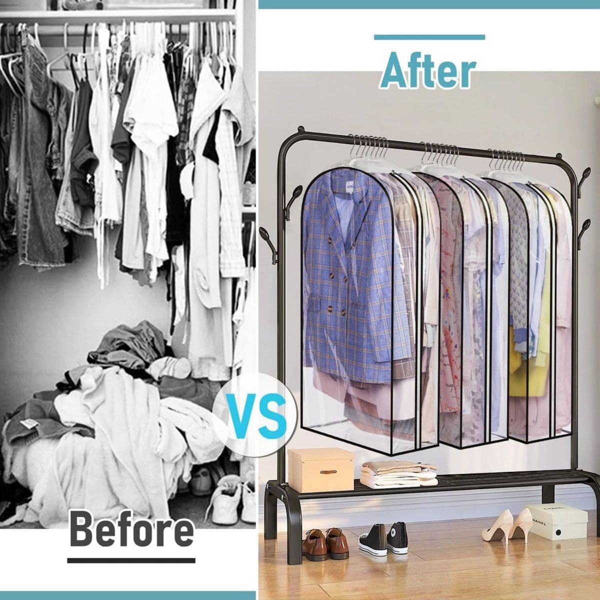 Cart In Mart 3 Pack Large Clear Garment Cover Bags Hanging Clothes Dustproof Waterproof