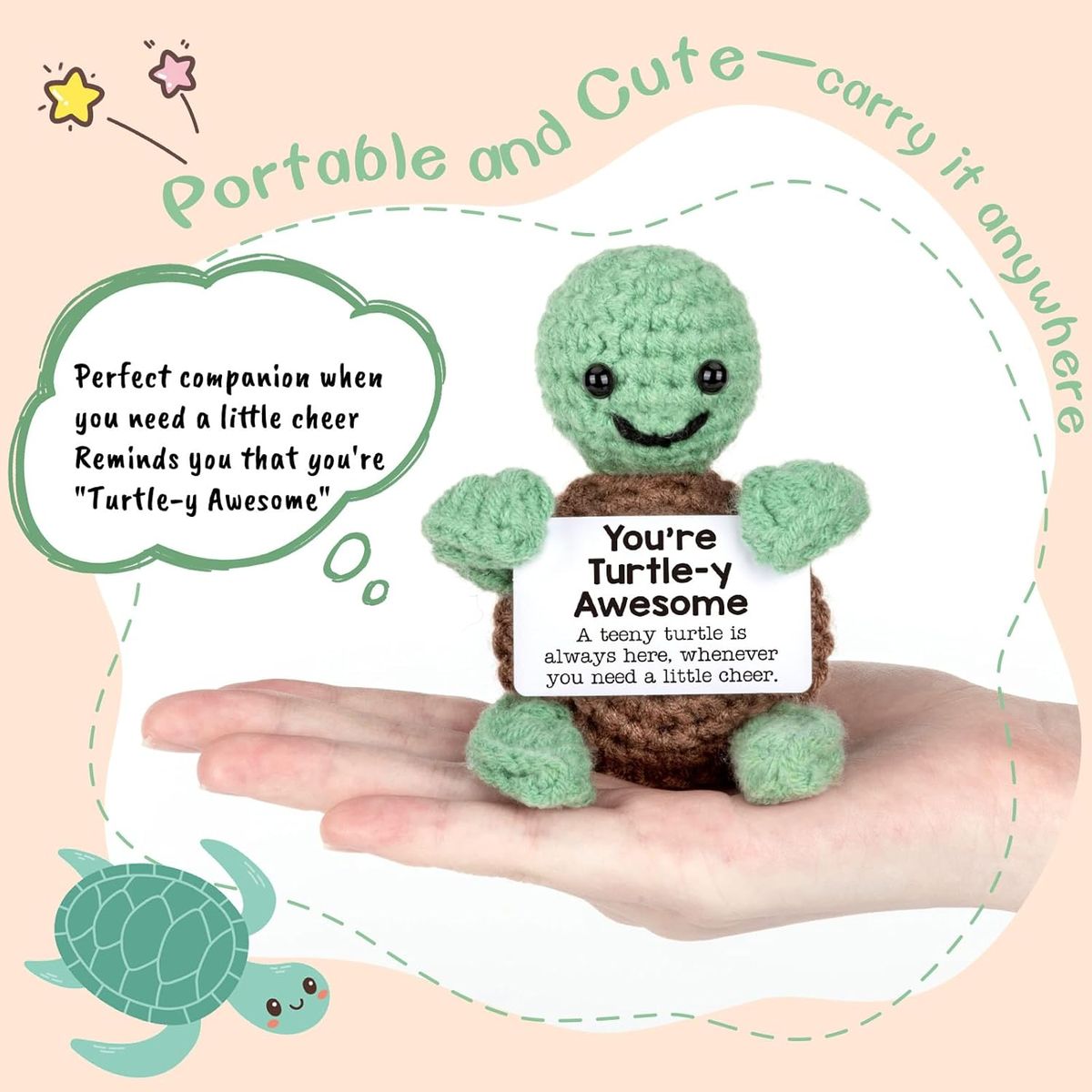 Cart In Mart 2 Pack Mini Funny Positive Turtle Cheer Up Gift Toy Knitted Crochet Decor