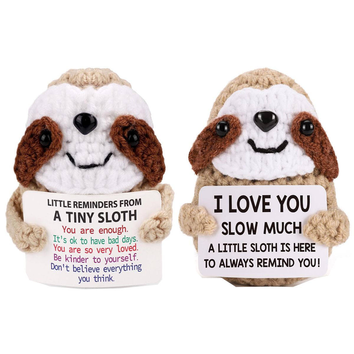 Cart In Mart 2 Pack Mini Funny Positive Sloth Cheer Up Gift Toy Knitted Crochet Decor