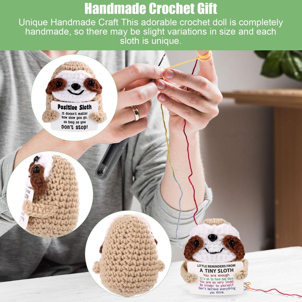 Cart In Mart 2 Pack Mini Funny Positive Sloth Cheer Up Gift Toy Knitted Crochet Decor