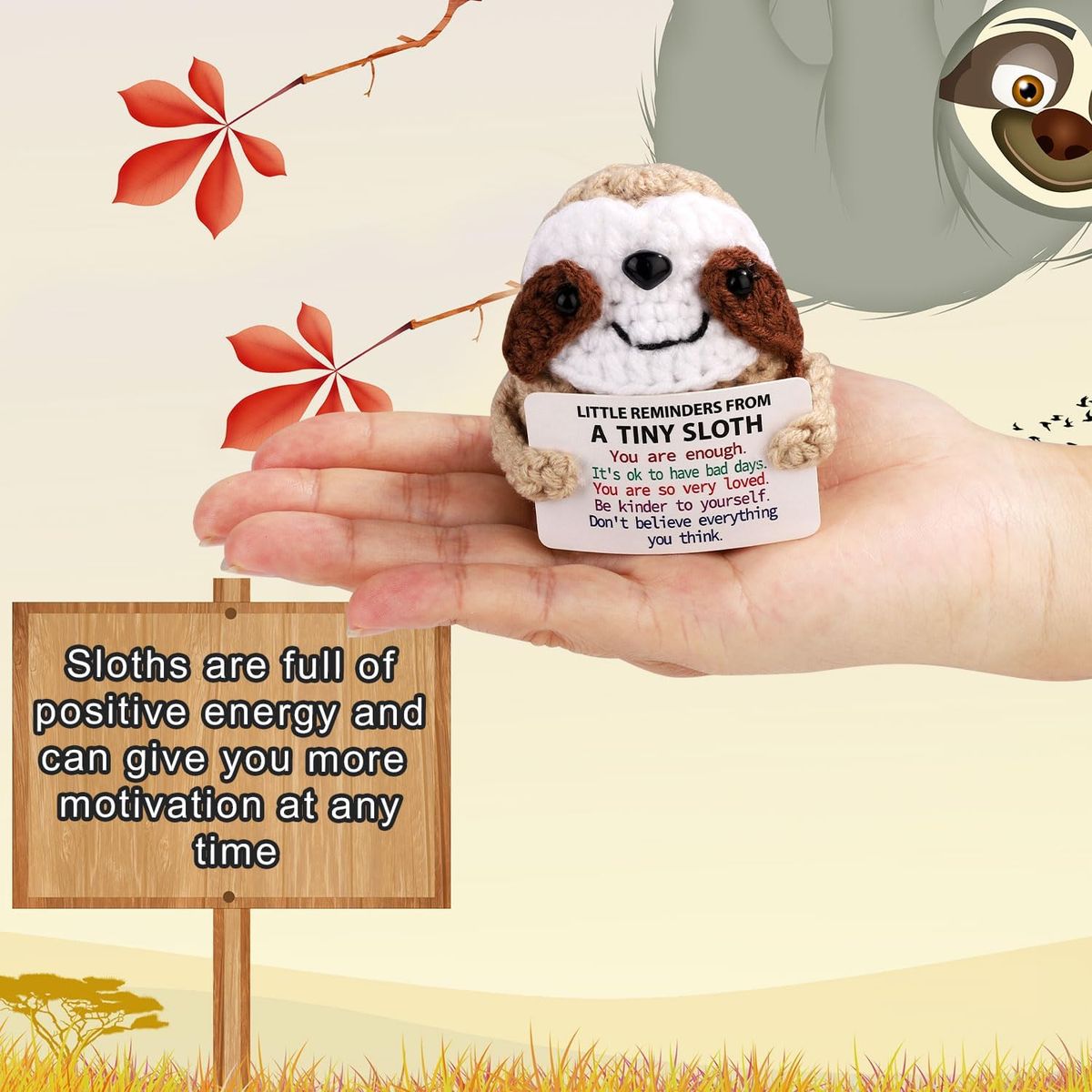 Cart In Mart 2 Pack Mini Funny Positive Sloth Cheer Up Gift Toy Knitted Crochet Decor
