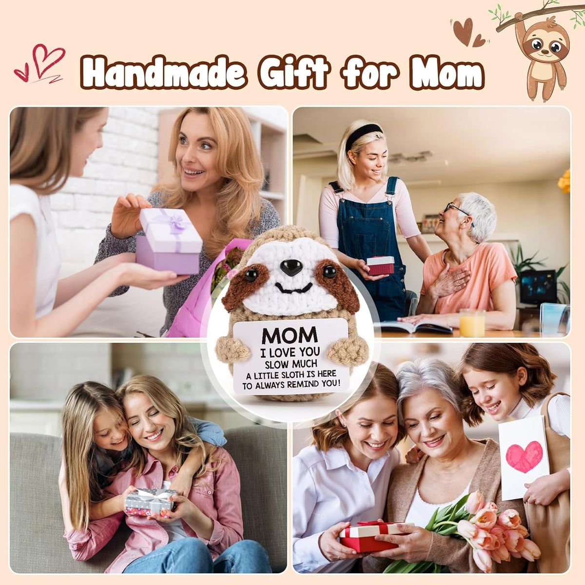 Cart In Mart 2 Pack Mini Funny Positive Sloth Cheer Up Gift Toy Knitted Crochet Decor