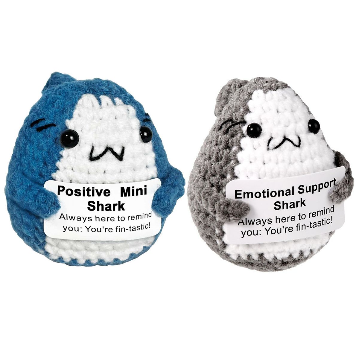 Cart In Mart 2 Pack Mini Funny Positive Shark Cheer Up Gift Toy Knitted Crochet Decor