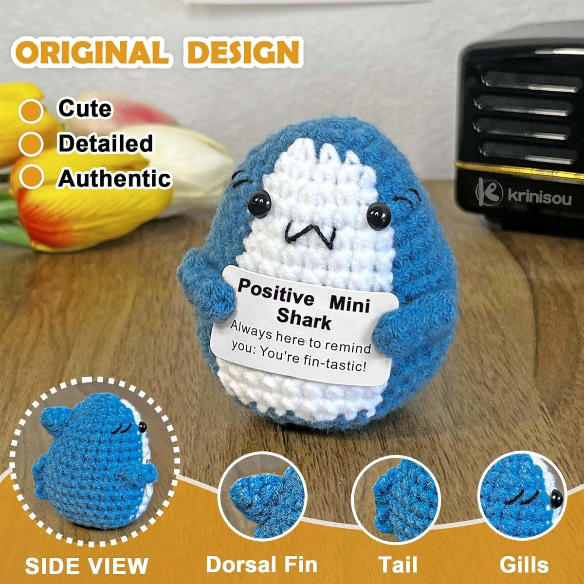 Cart In Mart 2 Pack Mini Funny Positive Shark Cheer Up Gift Toy Knitted Crochet Decor