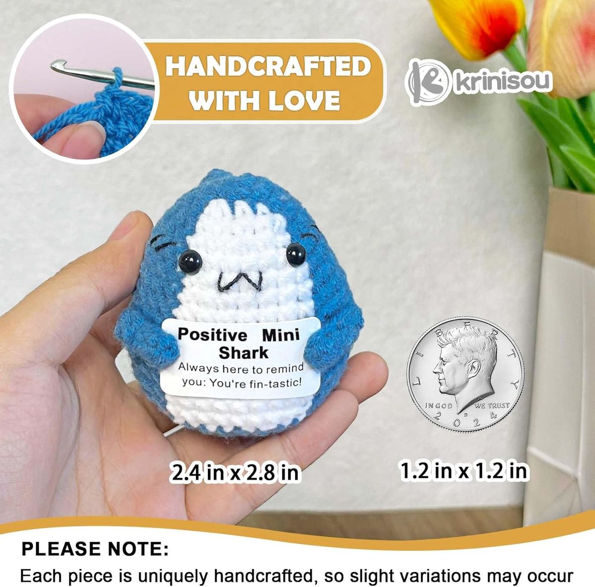 Cart In Mart 2 Pack Mini Funny Positive Shark Cheer Up Gift Toy Knitted Crochet Decor