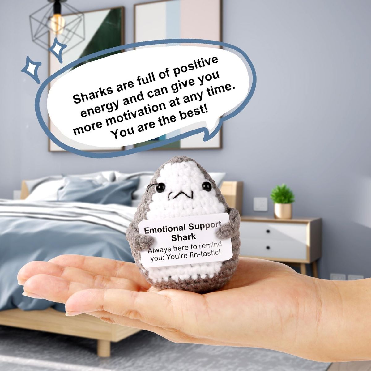 Cart In Mart 2 Pack Mini Funny Positive Shark Cheer Up Gift Toy Knitted Crochet Decor