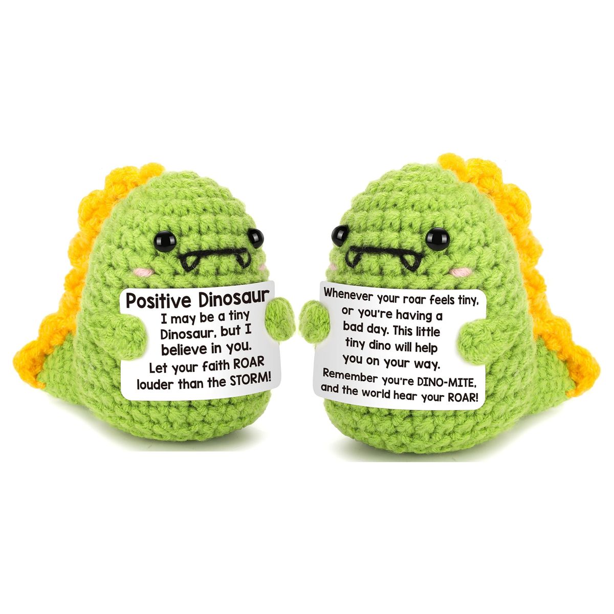 Cart In Mart 2 Pack Mini Funny Positive Dinosaur Cheer Up Gift Toy Knitted Crochet Decor