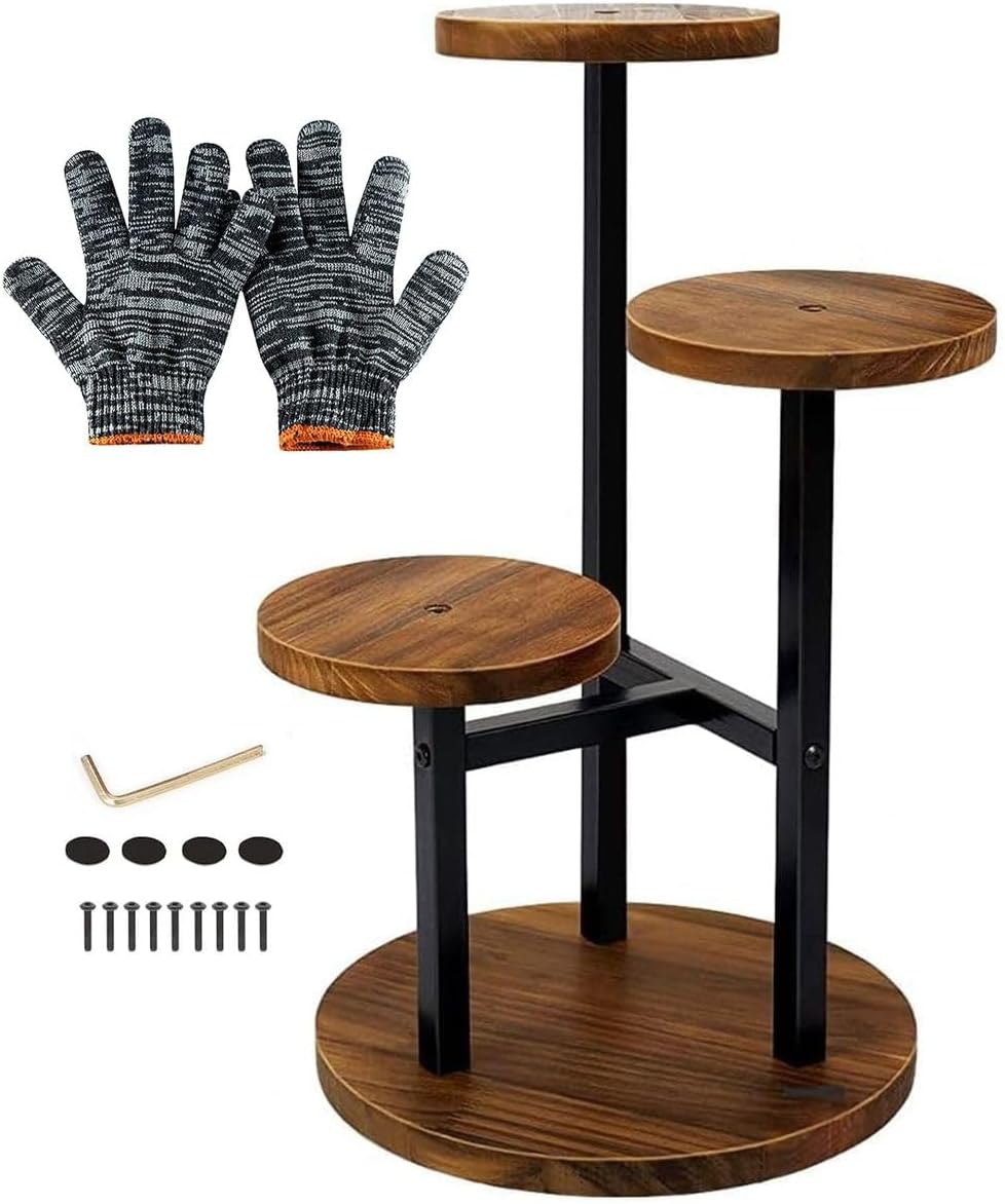 Cart In Mart 3 Tier Plant Display Stand -Metal and Wood For Indoor-53cm Tall