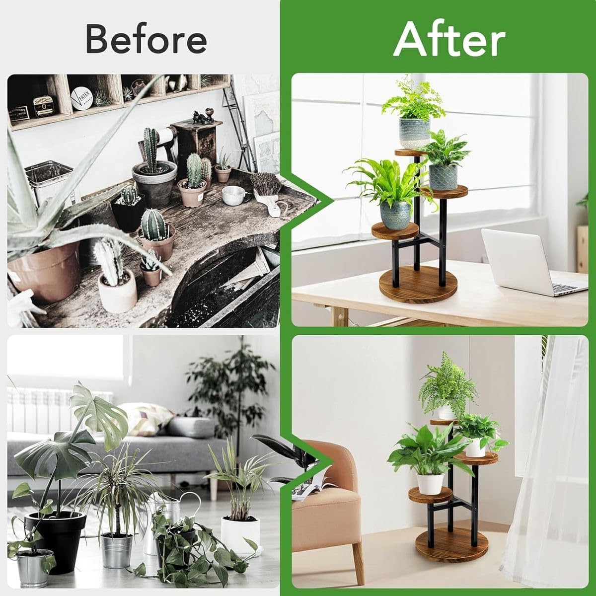 Cart In Mart 3 Tier Plant Display Stand -Metal and Wood For Indoor-53cm Tall