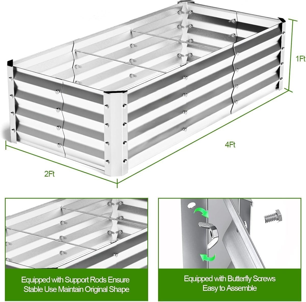 Cart In Mart Galvanised Metal Raised Bed Vegetable Planter Box For Outdoor- Large