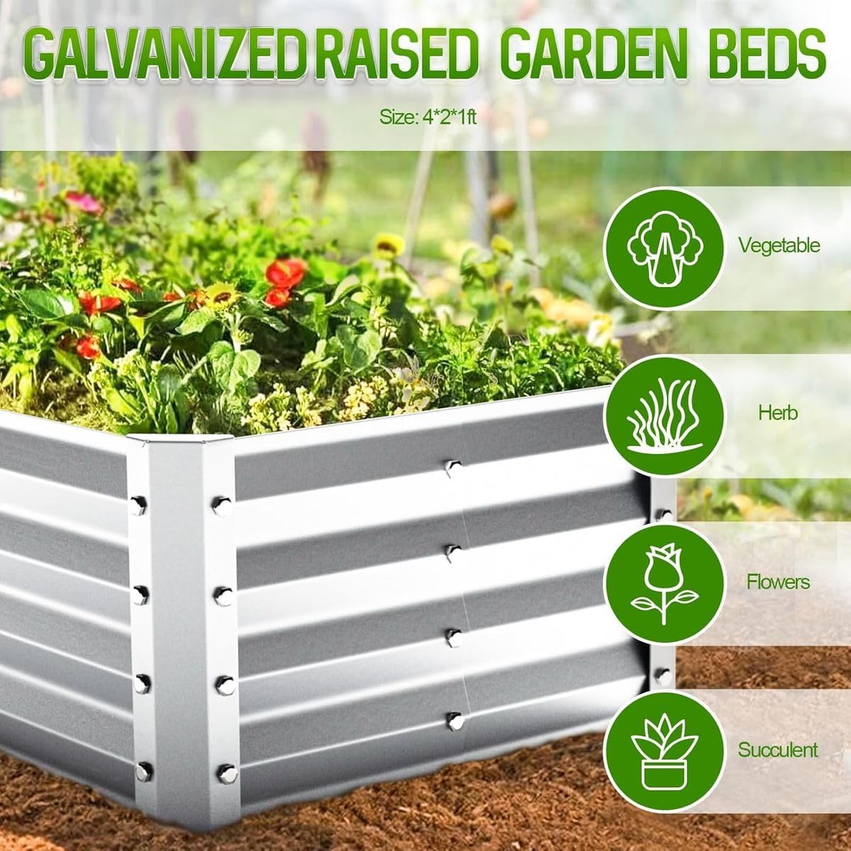 Cart In Mart Galvanised Metal Raised Bed Vegetable Planter Box For Outdoor- Large