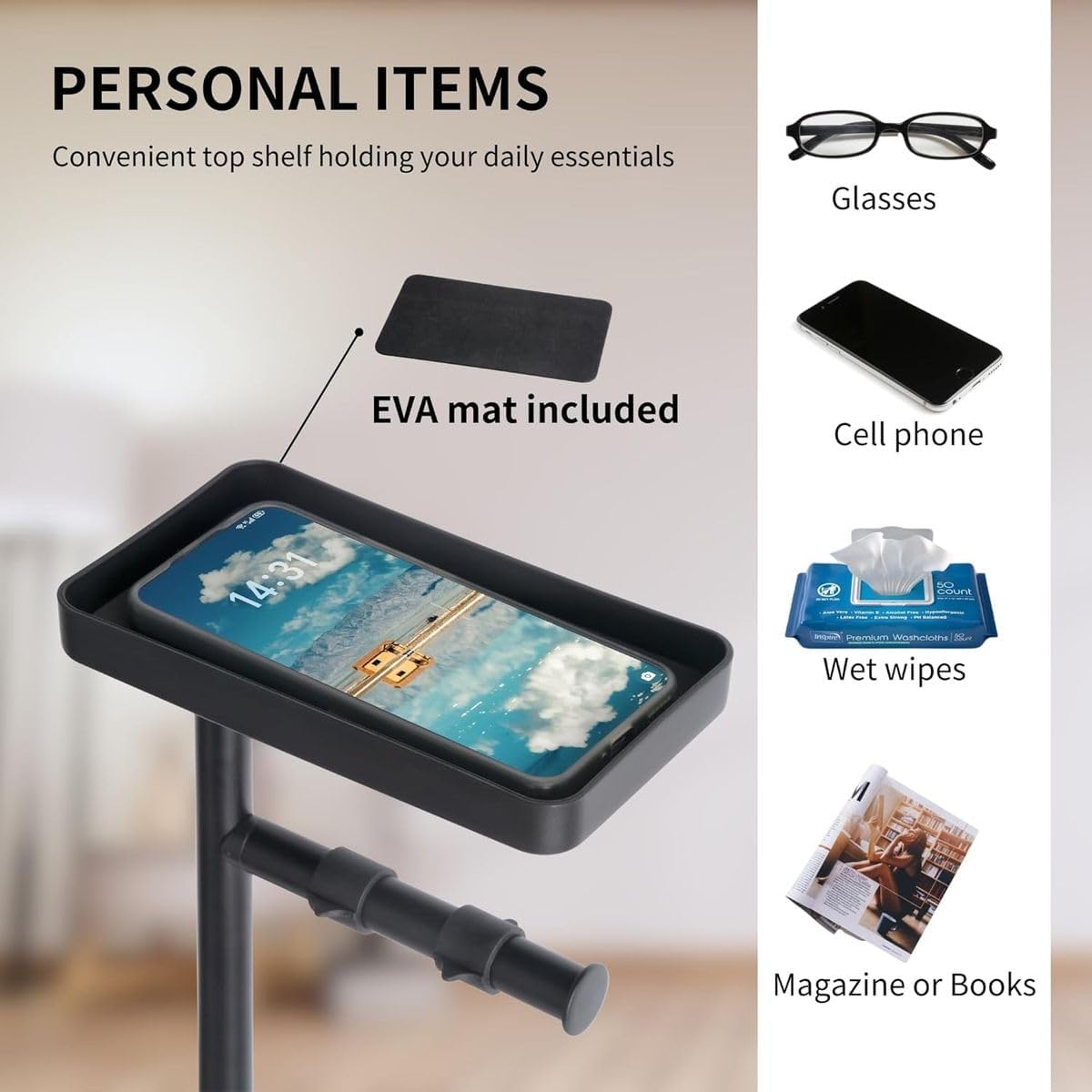 Cart In Mart Toilet Tissue Paper Holder Stand With Shelf Roll Dispenser-Free Standing