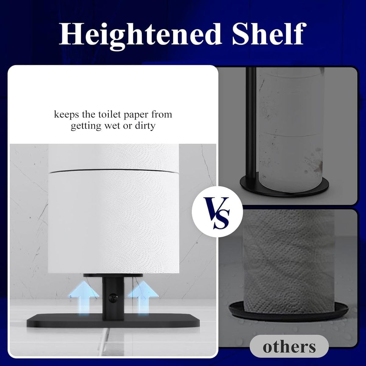 Cart In Mart Toilet Tissue Paper Holder Stand With Shelf Roll Dispenser-Free Standing