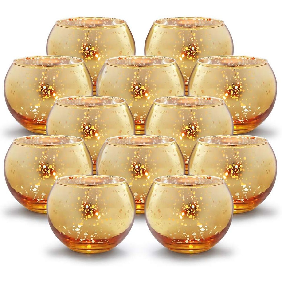 Cart In Mart 12 Pack Gold Glass Votive Tealight Candle Holders For Table Decor-Round
