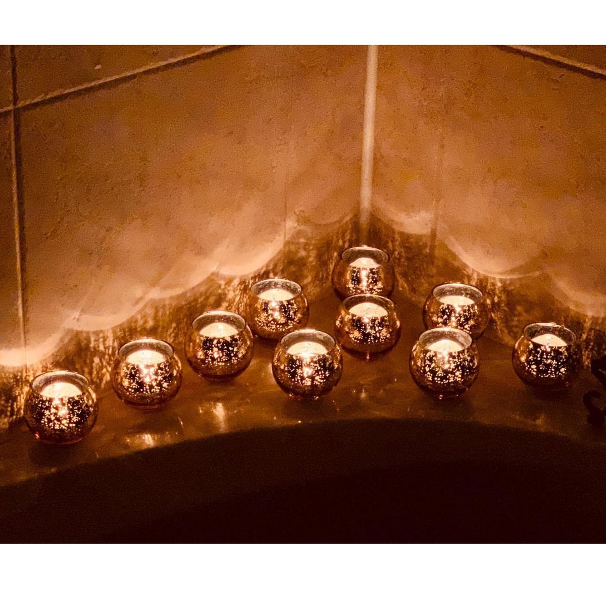Cart In Mart 12 Pack Gold Glass Votive Tealight Candle Holders For Table Decor-Round