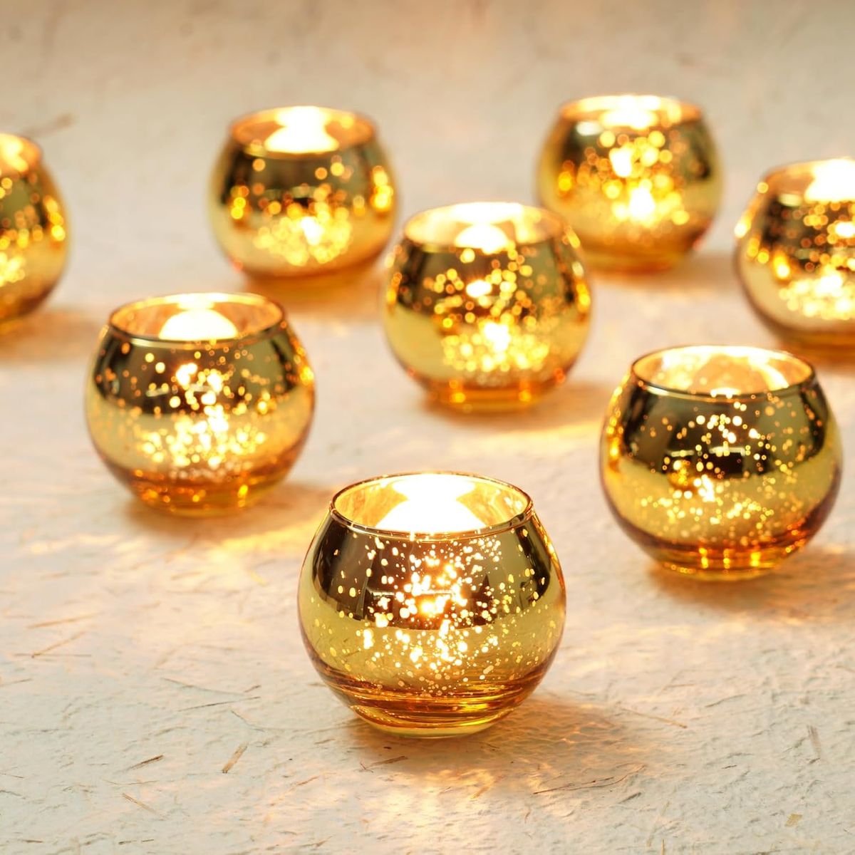 Cart In Mart 12 Pack Gold Glass Votive Tealight Candle Holders For Table Decor-Round