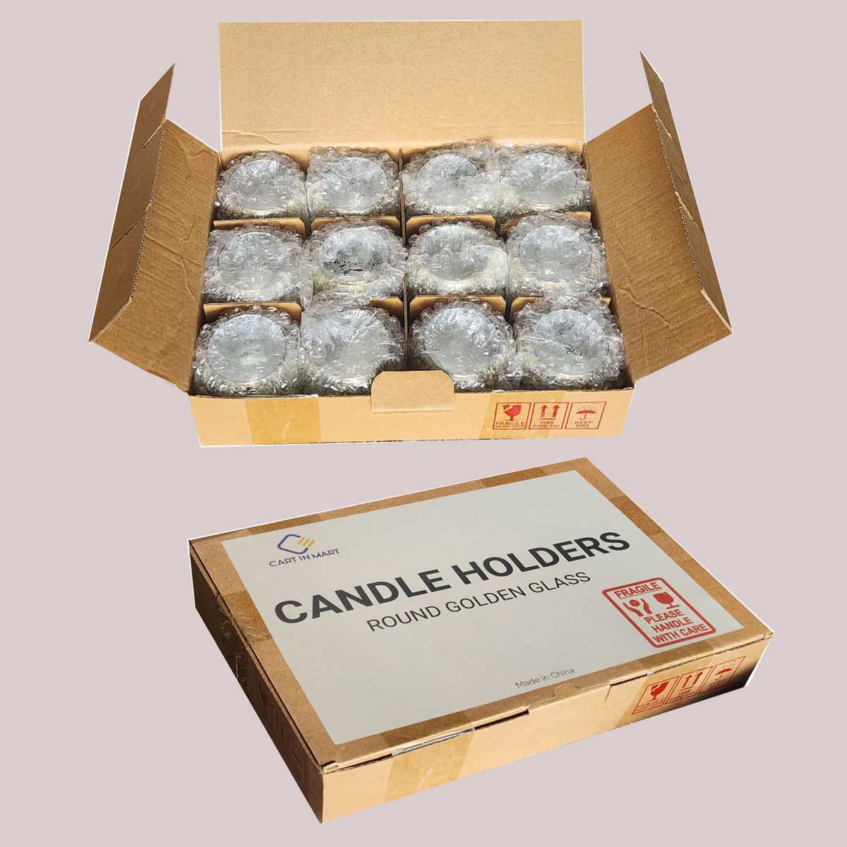 Cart In Mart 12 Pack Gold Glass Votive Tealight Candle Holders For Table Decor-Round