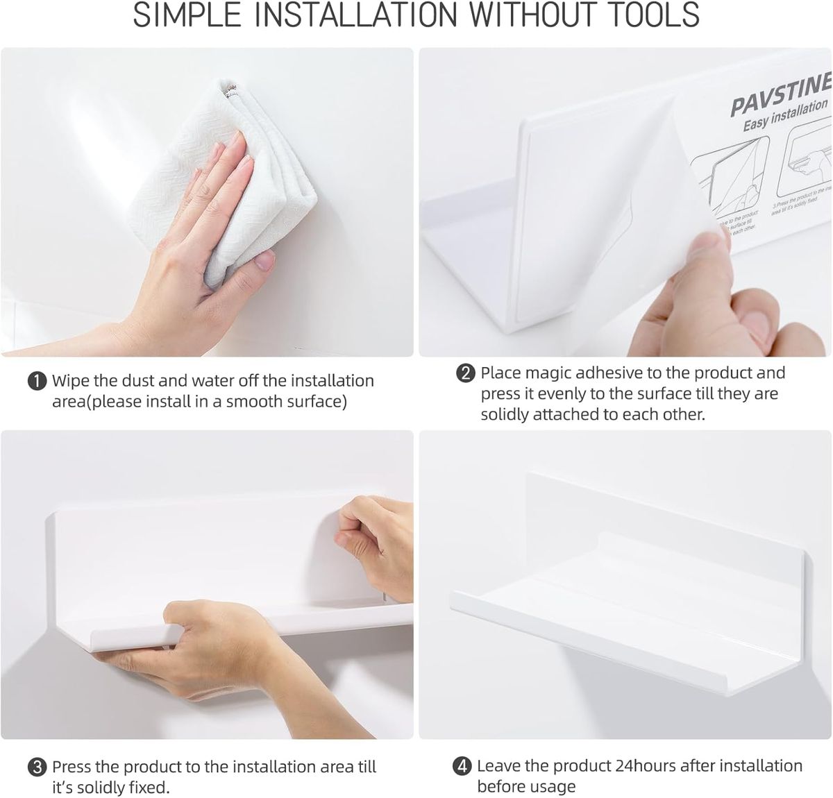 Cart In Mart 2 Pack Adhesive Acrylic Floating Shelves With Lips For Wall No Drill-30cm - White