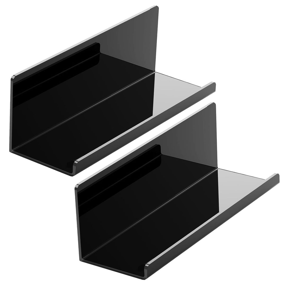 Cart In Mart 2 Pack Adhesive Acrylic Floating Shelves With Lips For Wall No Drill-30cm - Black