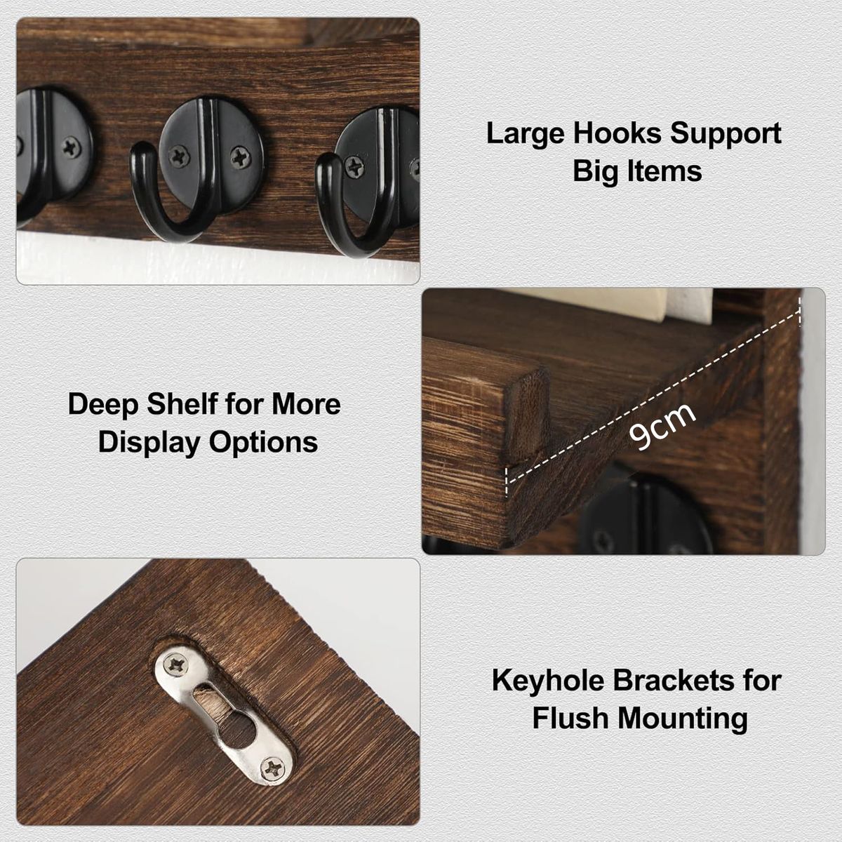 Cart In Mart Wooden Key Holder Wall Mounted Rack With Mail Organiser,5 Metal Hooks - Brown