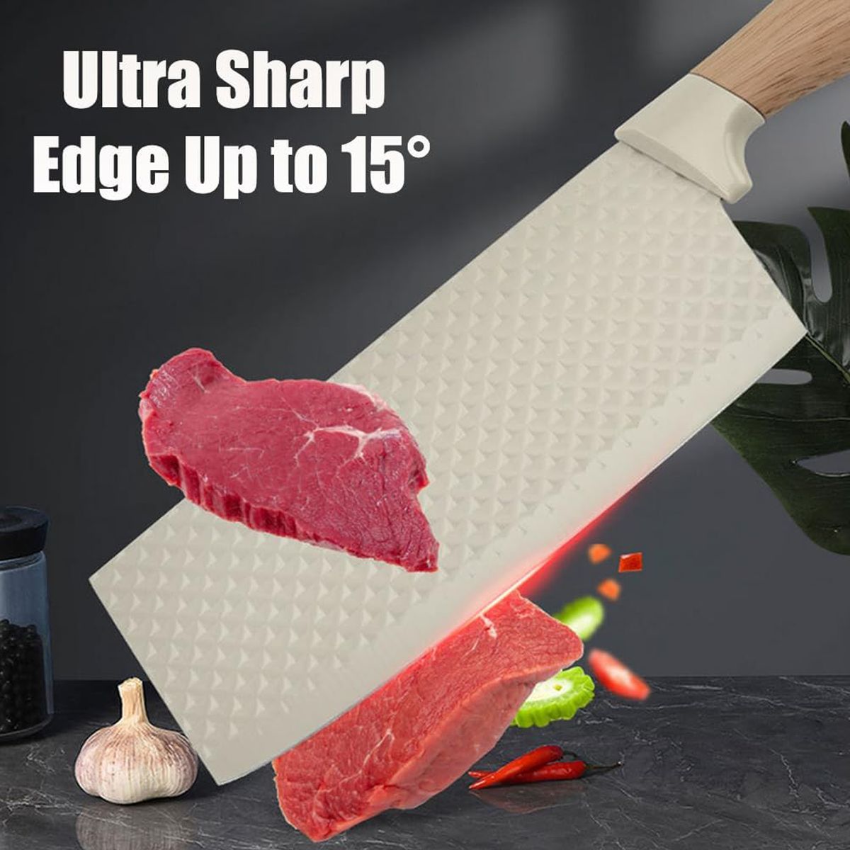 Cart In Mart Stainless Steel 6 Piece Knife Set With Knife Block - Ergonomic Handle - Khaki