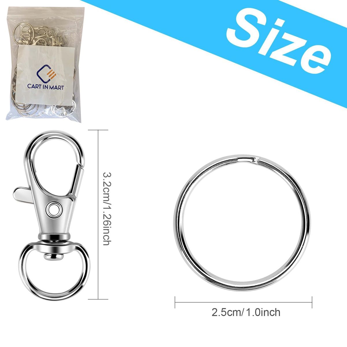 Cart In Mart 50 Piece Metal Lobster Claw Clasp with Key Rings & Clip Hooks For Crafts