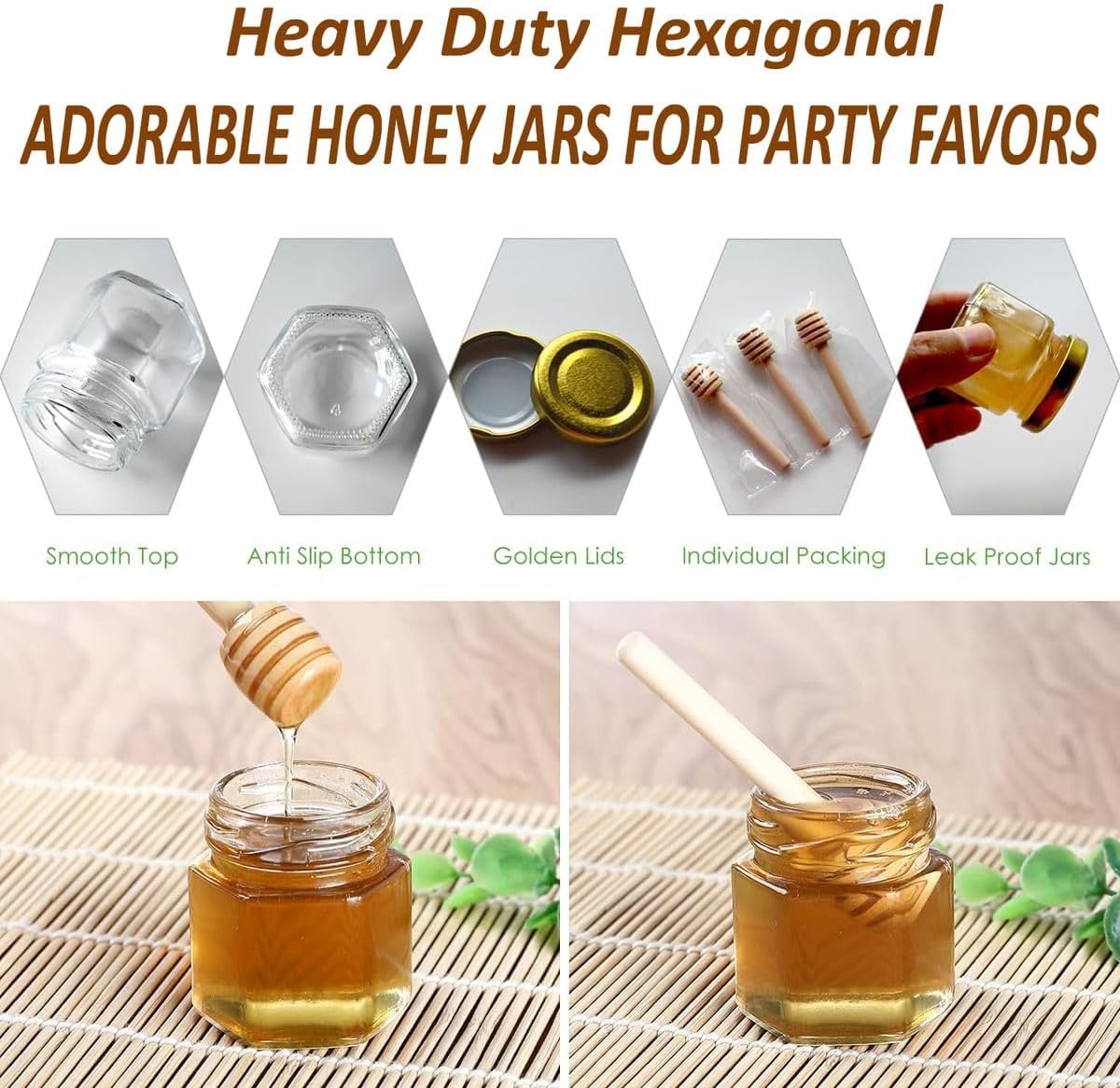 Cart In Mart Mini Honey Jars Pots With Dipper, Bee Pendant, Jute Party Gift Favor