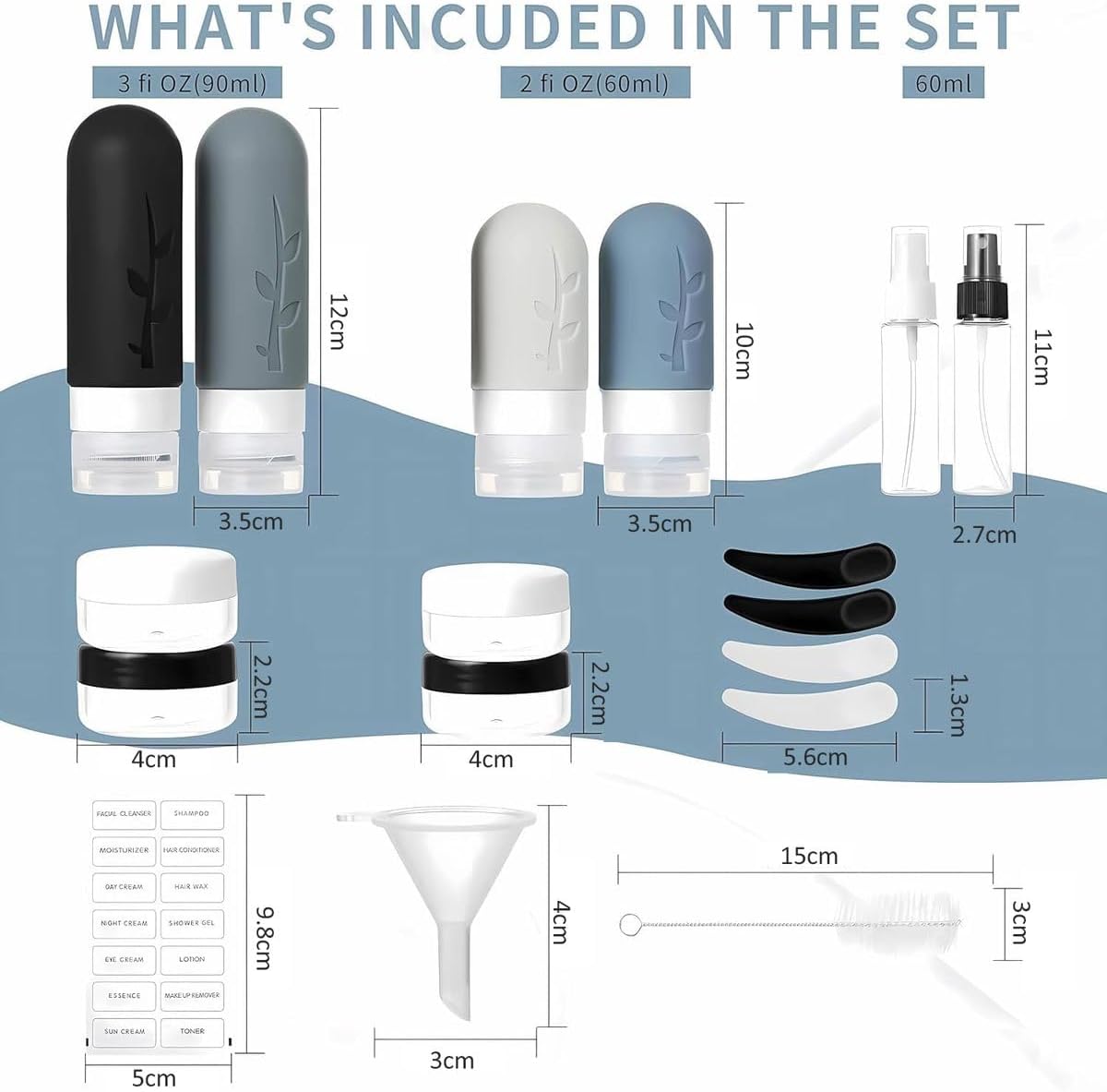 Cart In Mart 18 Piece Silicone Travel Bottles For Toiletries-Leak Proof Refillable Jars