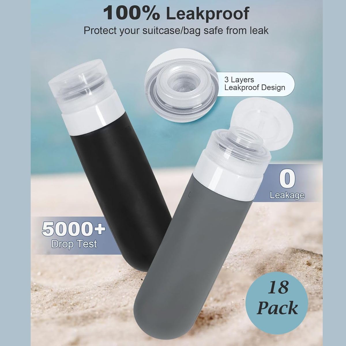 Cart In Mart 18 Piece Silicone Travel Bottles For Toiletries-Leak Proof Refillable Jars