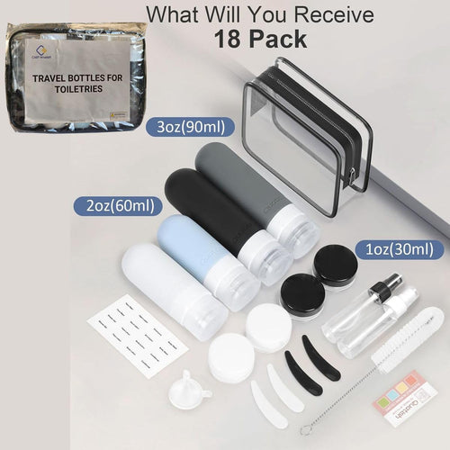 Cart In Mart 18 Piece Silicone Travel Bottles For Toiletries-Leak Proof Refillable Jars