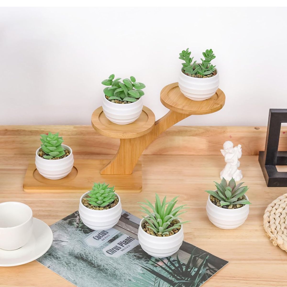 Cart In Mart 6 Pack Mini Fake Artificial Succulents Plants In Pots For Home Office Decor