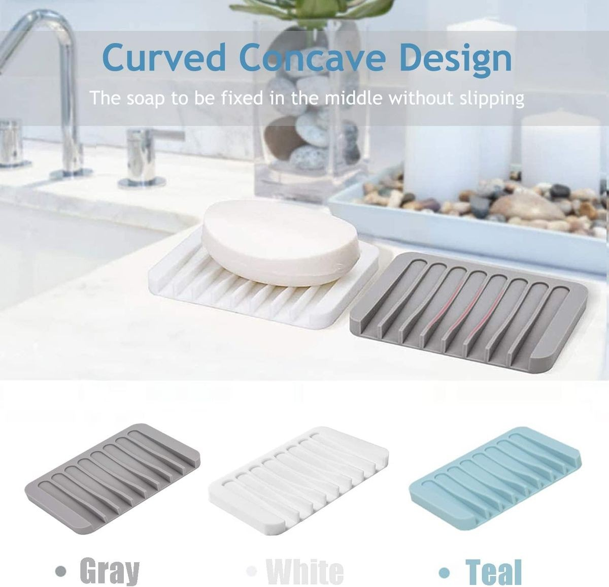 Cart In Mart 3 Piece Self Draining Premium Silicone Soap Holder Dish For Bathroom Kitchen