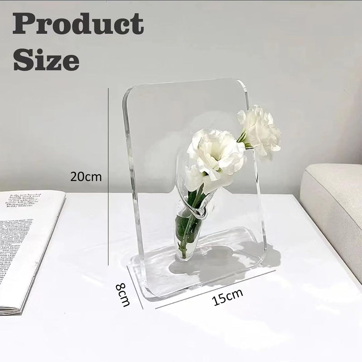 Cart In Mart Clear Acrylic Photo Frame Flower Vase 8x6" For Home Wedding Office Decor