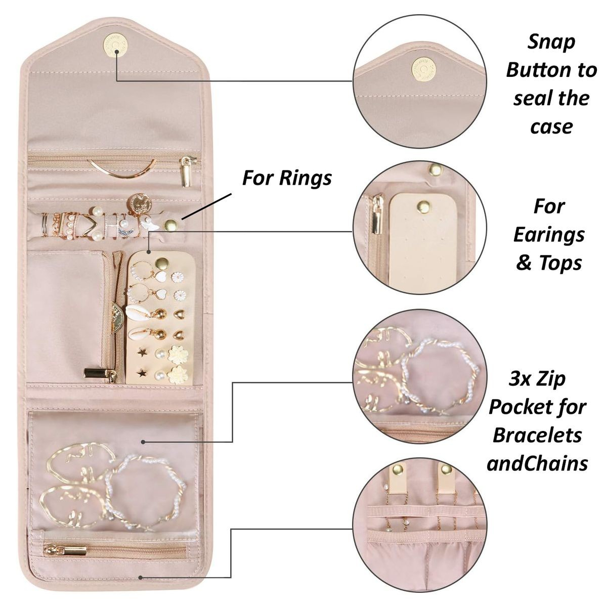 Cart In Mart Foldable Travel Jewelry Organiser Case Pouch Roll Bag For Rings Necklace