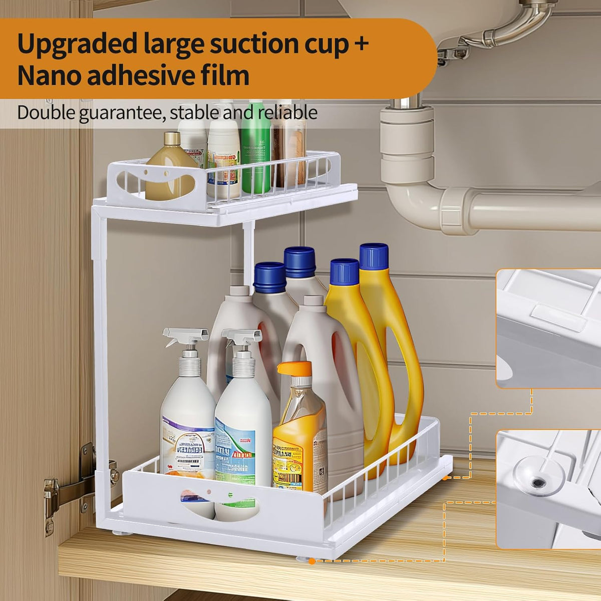 Cart In Mart 2-Pack Under Sink Organiser Kitchen Bathroom Pull Out Storage Shelves-White