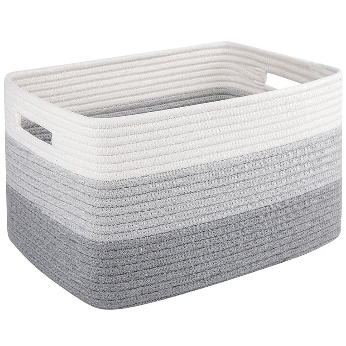 Cart In Mart Large Woven Blanket Baskets Laundry Hamper-65L-Multipurpose Storage-Rect - Grey & white