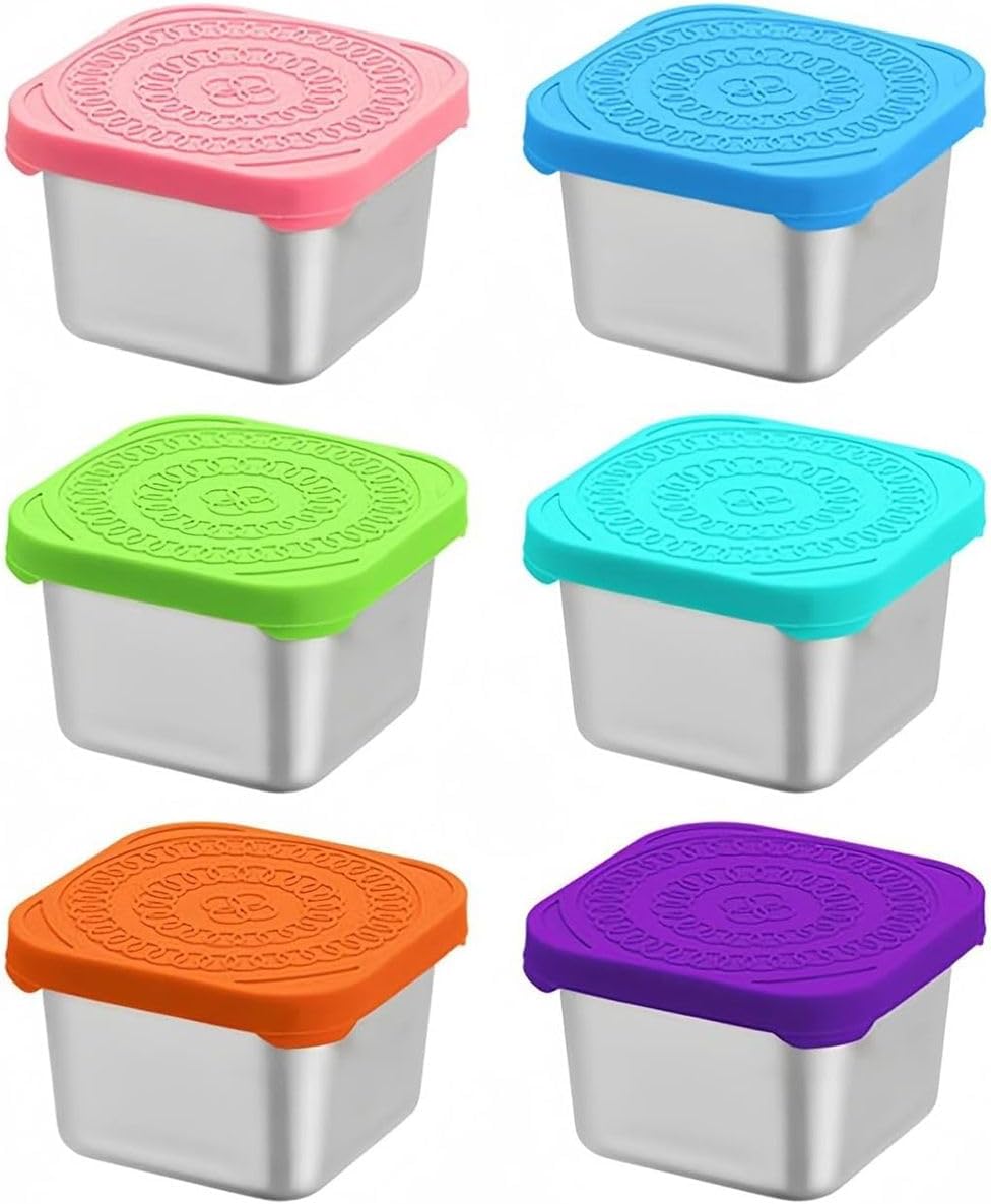 Cart In Mart 6 Pack 180ml Stainless Steel Containers With Silicone Lids For Kids