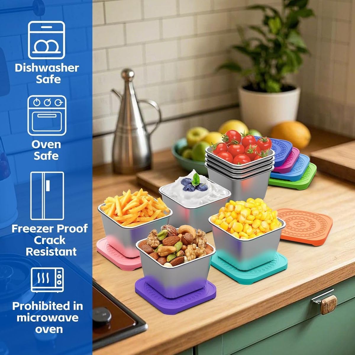 Cart In Mart 6 Pack 180ml Stainless Steel Containers With Silicone Lids For Kids