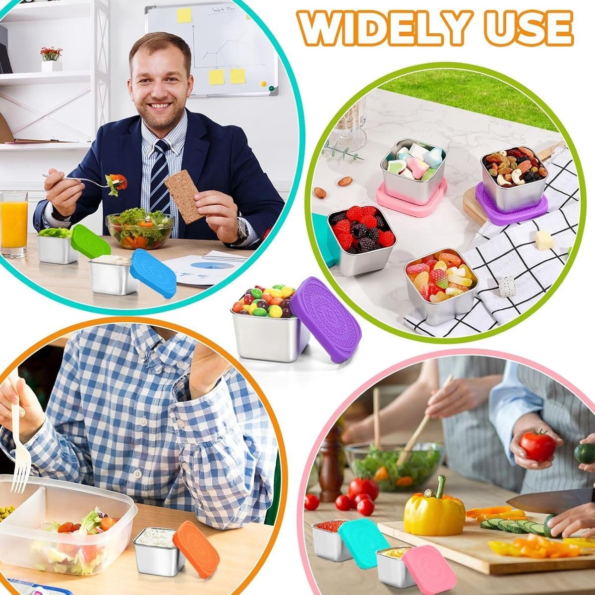 Cart In Mart 6 Pack 180ml Stainless Steel Containers With Silicone Lids For Kids