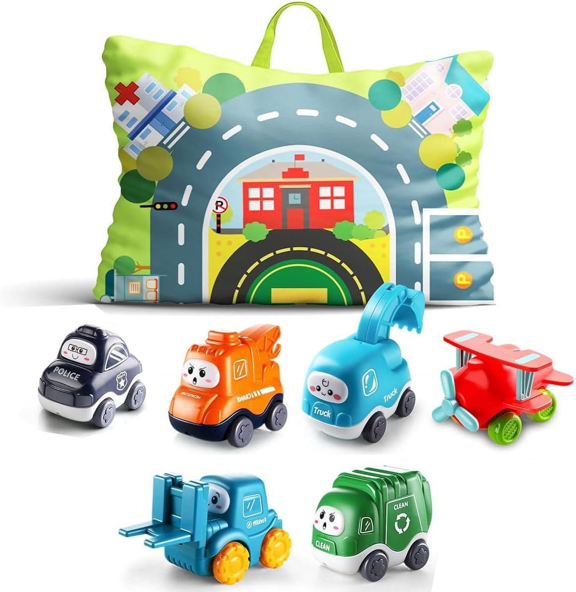 Cart In Mart Baby Cartoon Truck Car Toys with Playmat, Storage Bag For Toddler Activity