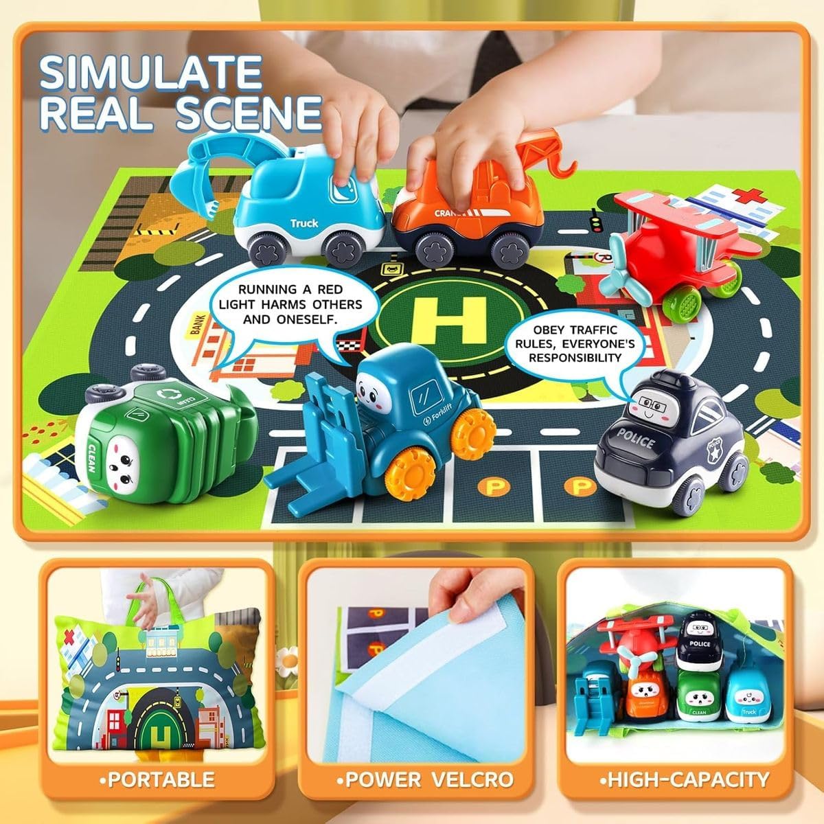 Cart In Mart Baby Cartoon Truck Car Toys with Playmat, Storage Bag For Toddler Activity