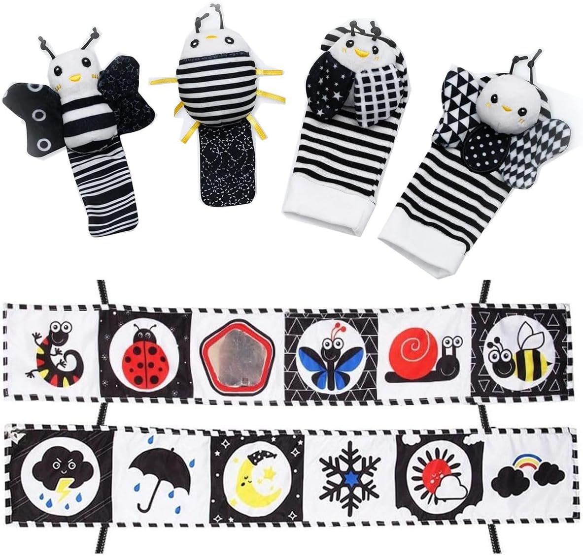 Cart In Mart 6 Pcs Baby Rattle Socks, Wrist & Soft Books High Contrast Toys For Newborn