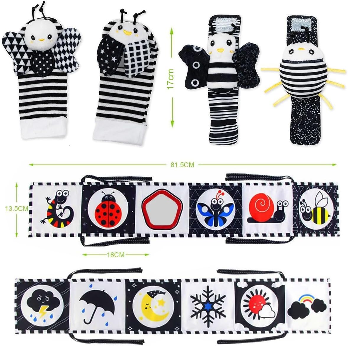 Cart In Mart 6 Pcs Baby Rattle Socks, Wrist & Soft Books High Contrast Toys For Newborn