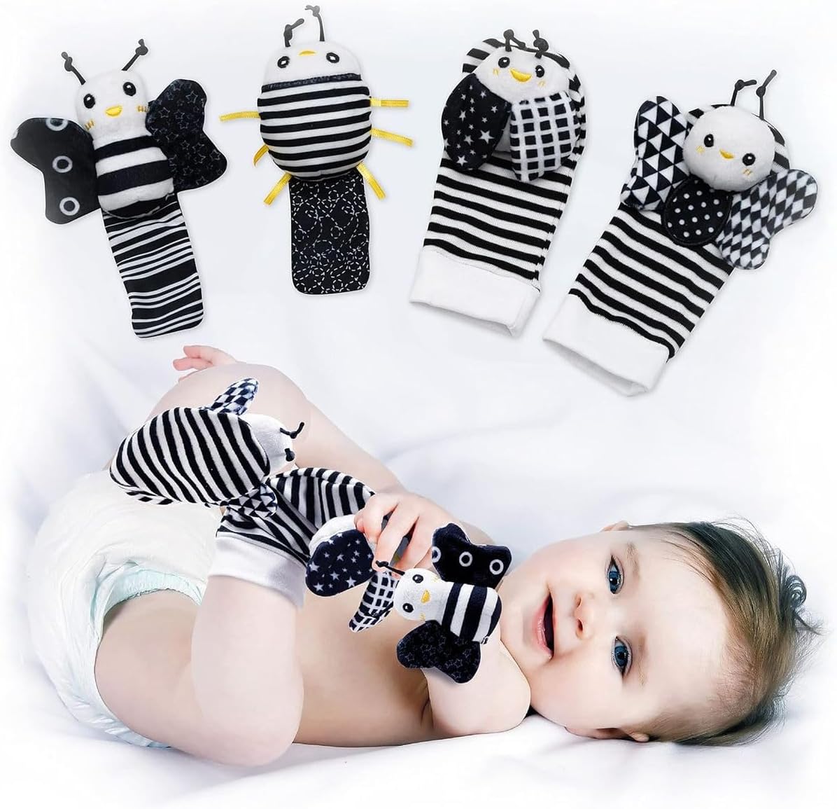 Cart In Mart 6 Pcs Baby Rattle Socks, Wrist & Soft Books High Contrast Toys For Newborn