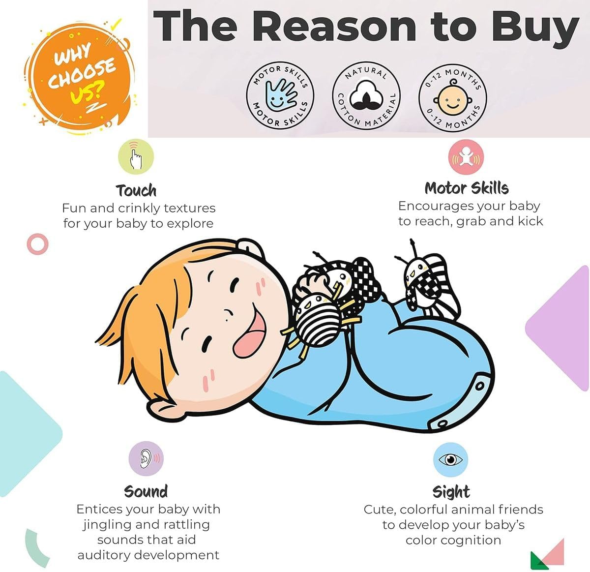 Cart In Mart 6 Pcs Baby Rattle Socks, Wrist & Soft Books High Contrast Toys For Newborn