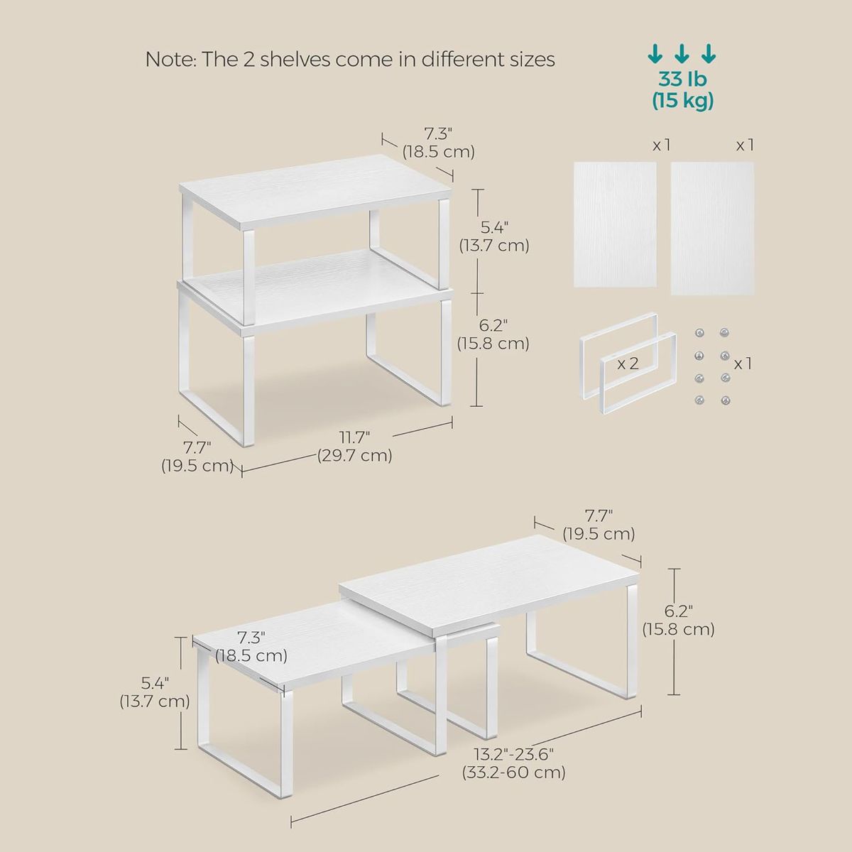 Cart In Mart 2 Pack Stackable Kitchen Cabinet Organiser Shelf Countertop -Multipurpose - White