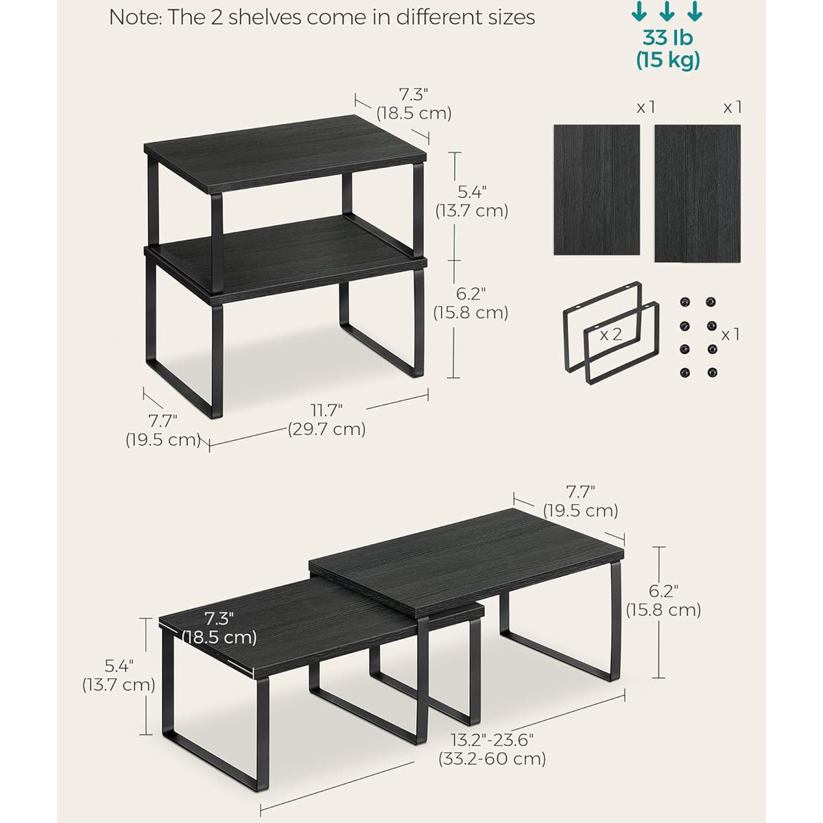 Cart In Mart 2 Pack Stackable Kitchen Cabinet Organiser Shelf Countertop -Multipurpose - Black