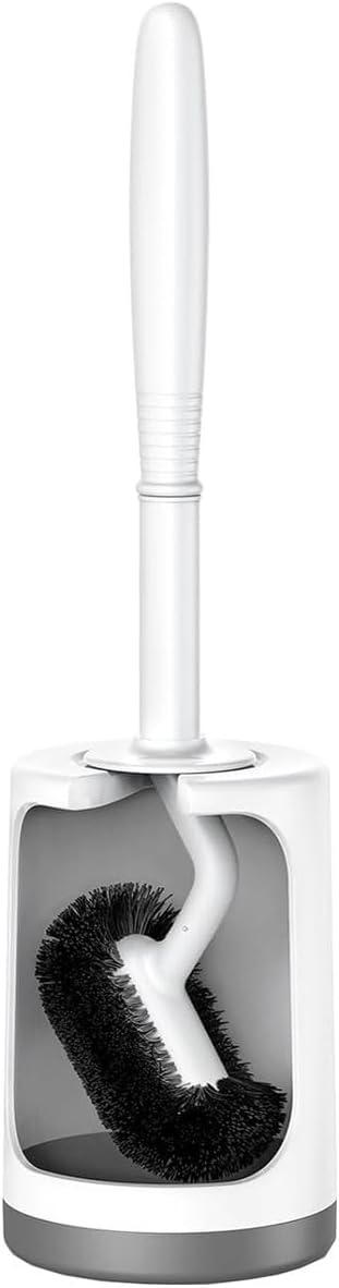 Cart In Mart Modern Curved Design Toilet Bowl Brush and Holder Set For Deep Cleaning - White